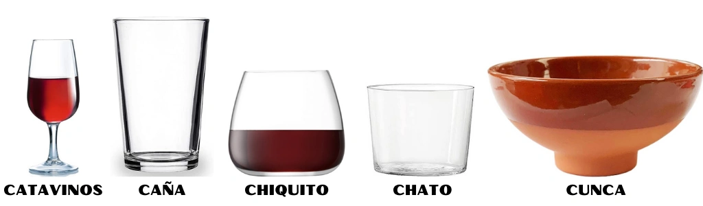 Nombres de otros recipientes y vasos para vino