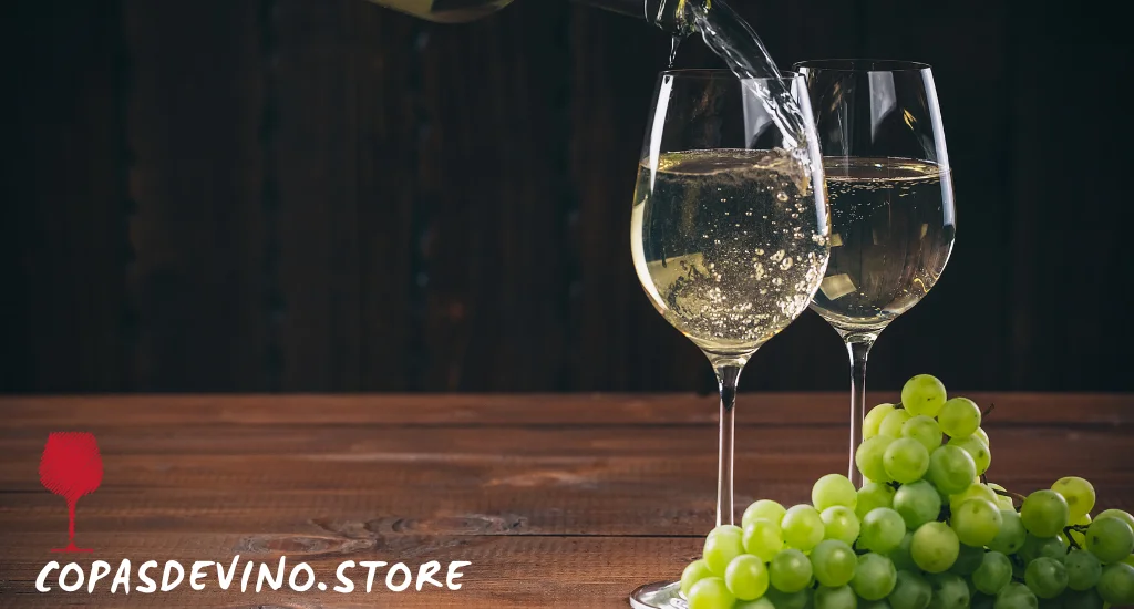 Servicio de vino blanco en copas de cristal